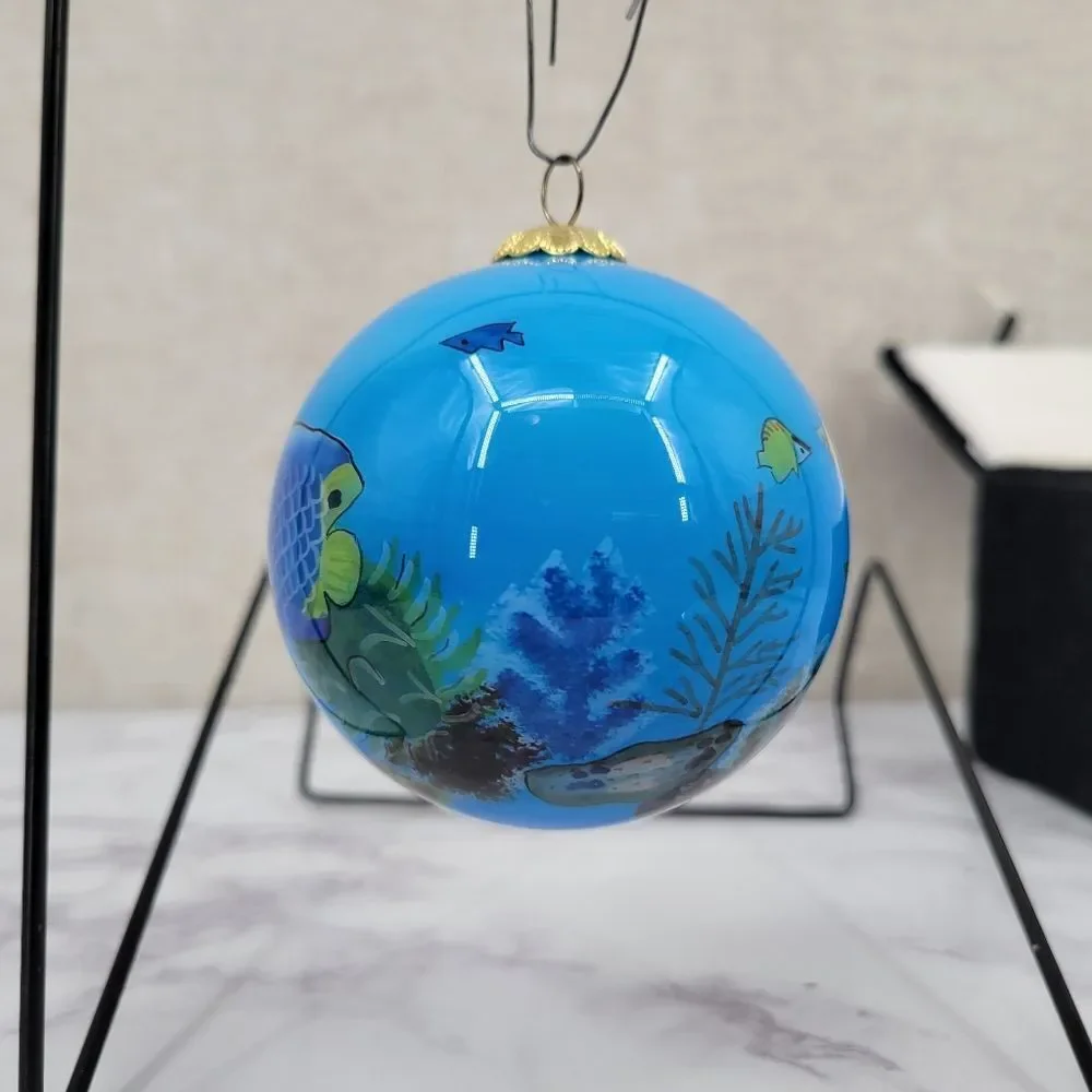 Vintage Glass Reverse Painted Blue Tropical Fish Ornament in Gift Box - Picture 2 of 12